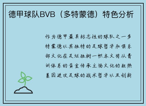 德甲球队BVB（多特蒙德）特色分析