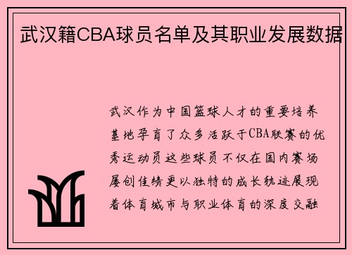 武汉籍CBA球员名单及其职业发展数据